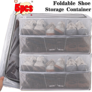 5pcs Extra Large Shoe Storage Bag / Under Bed Clothes Storage Box / Dust-proof Folding Wardrobe Organizer / Foldable Shoe Organizer with Steel Frame