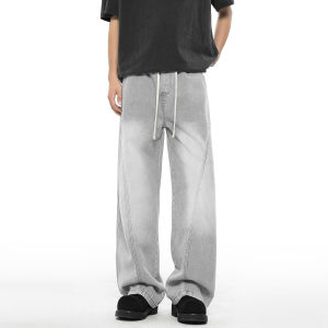 Wear-resistant Wide-leg Mens Jeans Casual Straight-cut Spring Fashionable American Brand Washed Denim Pants Youth Trend