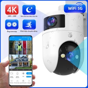 Camera IP PTZ 4K Ống Kính Kép Chống Nước Ngoài Trời 5G WiFi An Ninh Theo Dõi Tự Động Giám Sát Trẻ Em Với Màn Hình Kép Giám Sát Video