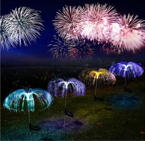 Solar Powered Fiber Optic Jellyfish Shape LED Light / Outdoor Waterproof Landscape Lamp / For Garden Patio Decoration
