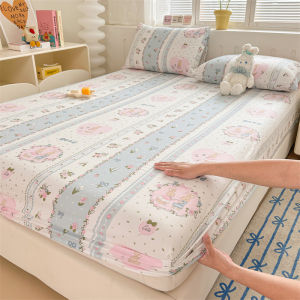 Dansunreve Washed Cotton Fittedsheet Cartoon Ins Style Fitted Bedsheet Single/Queen/King Rabbit Dog Cat Bed Sheet Super King