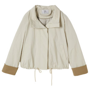 Casual Drawstring Stand Collar Short Womens Jacket Spring New Style Cotton Nylon Blend Workwear Top Hong Kong Style Fashion