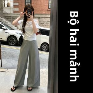 Y6Y | Bộ Áo Thun Trắng Dáng Off-shoulder Tay Ngắn và Quần Ống Rộng