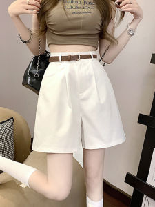 White Casual High Waist A-Line Short Pants Womens Outerwear Summer 2025 New Style Loose Wide Leg Five-Quarter Length