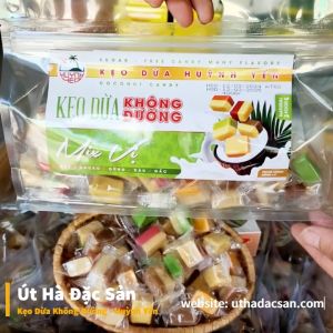 Kẹo Dừa Không Đường Mix Vị Huỳnh Yến Gói 280gr - Kẹo Dừa Bến Tre Dẻo Ngon Béo Ngậy - Út Hà Đặc Sản