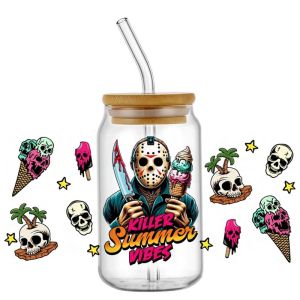 Potdemiel | Weird Seaside Horror Themed UV DTF Cup Wraps Drip Bat Conch Sunset Waterproof Tumbler Stickers