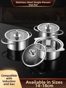 Stainless Steel Small Hot Pot with Lid 1-3 Persons Induction Cooker Compatible