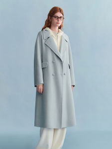 DUSHU | Slim Long Fitting Swan Coat with Double-Breasted Lapels