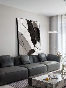 Modern Minimalist Large Abstract Living Room Decorative Painting Floor Hanging Black White Grey High-End Sofa Background Wall Art