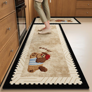 VIKAMA Retro Embroidered Bear Kitchen Floor Mat Anti-Slip And Wear-Resistant Corridor Dirt-Resistant Carpet Home Decoration