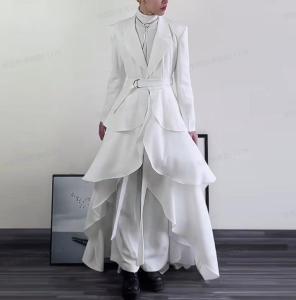 INCERUN Mens Streetwear Long Sleeve Lapel Ruffled Edge Solid Suits Party A-Line Midi Pleated Blazer (Korean Style) #241230