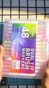 Bazic 48 Colors Dual Tip Brush Markers - Spidol 48 Warna