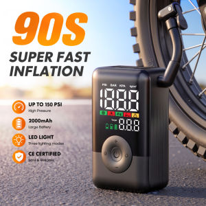 Portable Tire Inflator 150PSI Cordless Air Compressor 90s Fast Inflation 2000mAh Rechargeable Pump CE for Car Moto Bicycle Balls