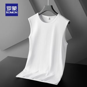 Romon Ice Silk Tank Top Mens Summer Fitness Running Speed Dry Strapless Sleeveless T-Shirt Urban Fashion Breathable Cool