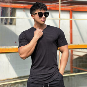 Luoke Sport Shirt Muscle Exercise Half Tight Fitness Short Sleeve Compression Shirt Mens Basketball Autumn Running Training Solid Stripe Elastic Sports T-shirt