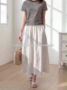 XIANYIJIAO | White Linen Half Skirt for Plus Size A-line Flare Summer New