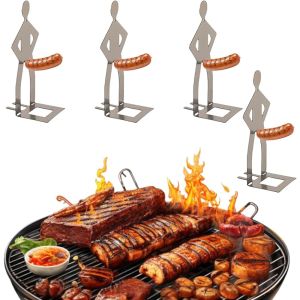 4 Đồng Hồ Thép Không Gỉ Hot Dog Xúc Xích Đế Đứng BBQ Giá Có Thể Tái Sử Dụng Đứng Người Nướng Phụ Kiện