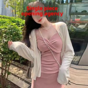 plus Size Womens Strapless Dress Korean Style High Waist Long Sleeve V-Neck Gown with Side Slit for Spring Summer