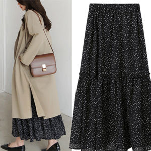 Autumn Winter Polka Dot A-Line Midi Skirt Womens plus Size High Waist Slimming Cake Skirt Printed Casual Full Length Half Body Skirt