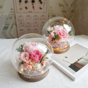 Valentines Day Handmade Eternal Flower DIY Material Kit Glass Cover Gift Mothers Day Warm-Up Activity Floral Simulation Rose