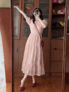 HUANJI | Plus Size French Style Lace A-line Dress Slimming