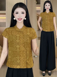 YOUFAN | Chinese Vintage Style Womens Blouse Breathable Short Sleeve