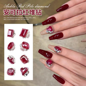 Ankela Red Nail Art Diamond Decorations Super Shiny Oval Large Fat Hammered Nail Tips for New Year Decoration Beauty Tools