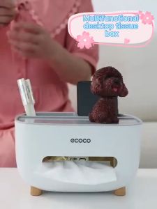 Ecoco Tissue Box with Phone Holder – Desktop Storage Organizer with Remote Control Storage 4 Colors