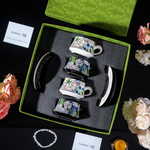Timemore | Luxury Iris Ceramic Coffee Cup Gift Set for Couples Friends Birthday Wedding Housewarming