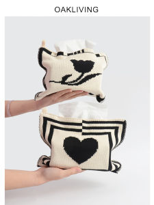 Oakliving Knitted Tissue Box Vintage Home Decor Tablecloth Storage Bag Dining Table Centerpiece Organizer for Living Room