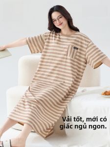 MiiOW | Áo ngủ cotton mỏng mùa hè thoáng khí rộng rãi cỡ lớn cho nữ mặc ở nhà Áo ngủ cotton nguyên chất mùa hè 2025 MiiOW Cat Person