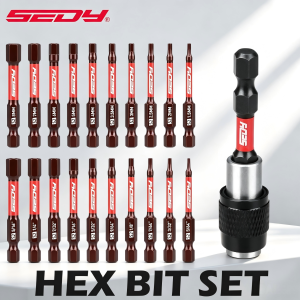 SEDY 21Pcs 2.5" Hex Allen Drill Bit Set 1/4" Shank S2 Steel SAE Metric Magnetic Impact Bit Holder for Mechanic Home Repair