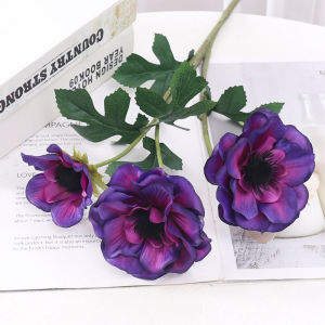 3 Heads Anemone Artificial Flowers Silk Poppy Fake Flowers Party Wedding Long Branch Decoration Christmas Home Accessories