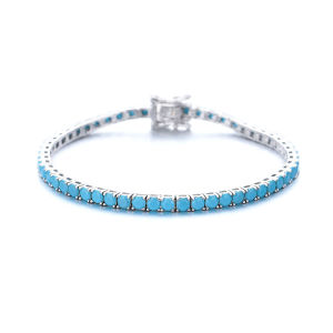 YLMyself 925 Silver Tennis Bracelet 3mm Turquoise Blue Stone Pave Jewelry for Women Men 15-21cm Adjustable Gift