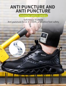 QINHUIZE New Safety Shoes For Men Rotary Buckle Work Shoes Sneakers Steel Toe Protective Shoes Puncture-Proof Breathable Security Boots