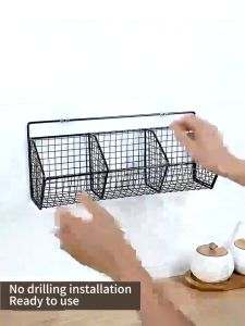 Kitchen Condiments organizer rack wall hanging seasoning storage onion fruit basket vegetable shelf Racks