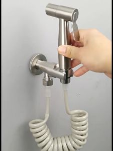 Stainless Steel Toilet Bidet Sprayer 3 in 1 Complete Set Wall Mounted Bathroom Bidet Toilet Sprayer Connect Holder Hose Brushed Silver