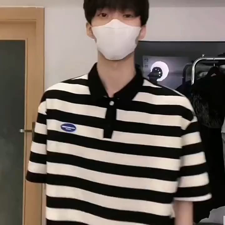 Japanese striped POLO shirt short-sleeved mens piqué cotton breathable loose casual lapel bottoming shirt heavy t-shirt trendy brand