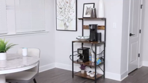 Kitchen Storage Rack with Charging Station Microwave Stand with 6 S-Hooks Coffee Station Storage