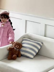Winter Girls Down Jacket Long Style Thick Warm Cartoon Bear Fashion Hooded Coat For 2-7 Years Kids Children Outerwear Clothing