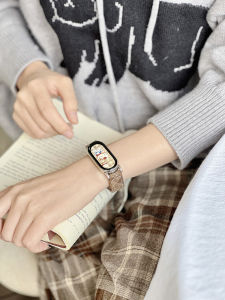 Iboann Xiaomi Band 9/8 Leather Strap Foldable Magnetic Clasp Sport Smart Watch Band Mens Creative Ins Style Soft Trendy Winter Accessory