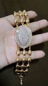 Gelang Besar Mewah Tengah Oval Kristal Swaroski Titanium 18 K Emas Perak