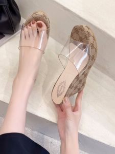 Retro Crystal Glass Slip-On Sandals High Heel Waterproof Platform Womens Shoes Korean Style Daily Wear Comfortable PU Leather