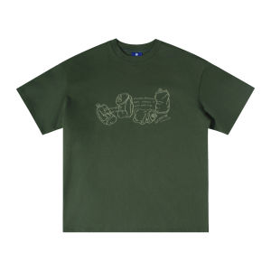 Heyma Seven Works American Retro Digital Print Loose Fit Short Sleeve T-Shirt for Men Summer Casual round Neck Cotton Tee