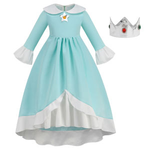 Rosalina Princess Dress for Girls Galaxy Star Themed Cosplay Costume Kids Long Sleeve Party Dress Up Halloween Carnival Outfit