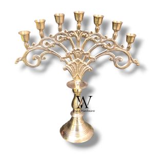 Tempat Lilin Kuningan Cabang 7 Motif Kipas Warna Kuning 1 Pcs