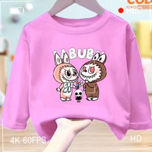 Baju Kaos Fashion Anak Cewek Cowok Usia 1-12 Tahun Bergambar Two Labubu Terbaru Bahan Babyterry