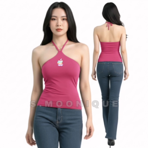 Elegant Halter Neck Camisole with Embroidered Logo