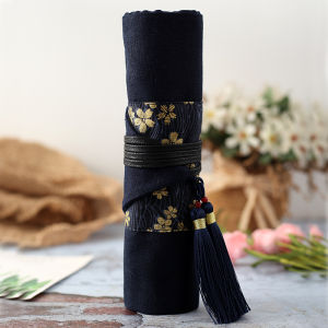 Retro Scroll Design Pen Case Small Niche Steel Nib Pen Curtain Roll Pen Bag National Style University Student Stationery Bag