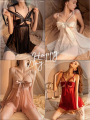 【Ready Stock】Midnight Rose 🌹 Lace Sleepwear Women Long Sheer Nightdress Thin Strap Dress Bust Lift Design. 